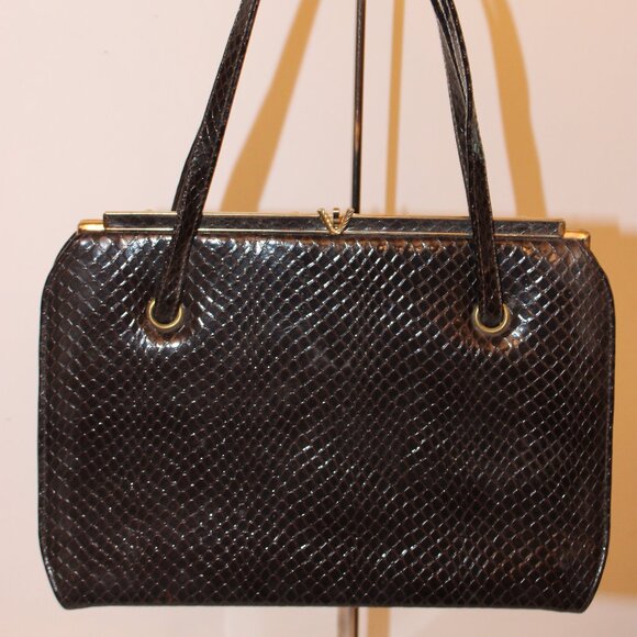 Naturalizer Handbags - Naturalizer, Dark Brown, Faux Reptile Handbag Purse